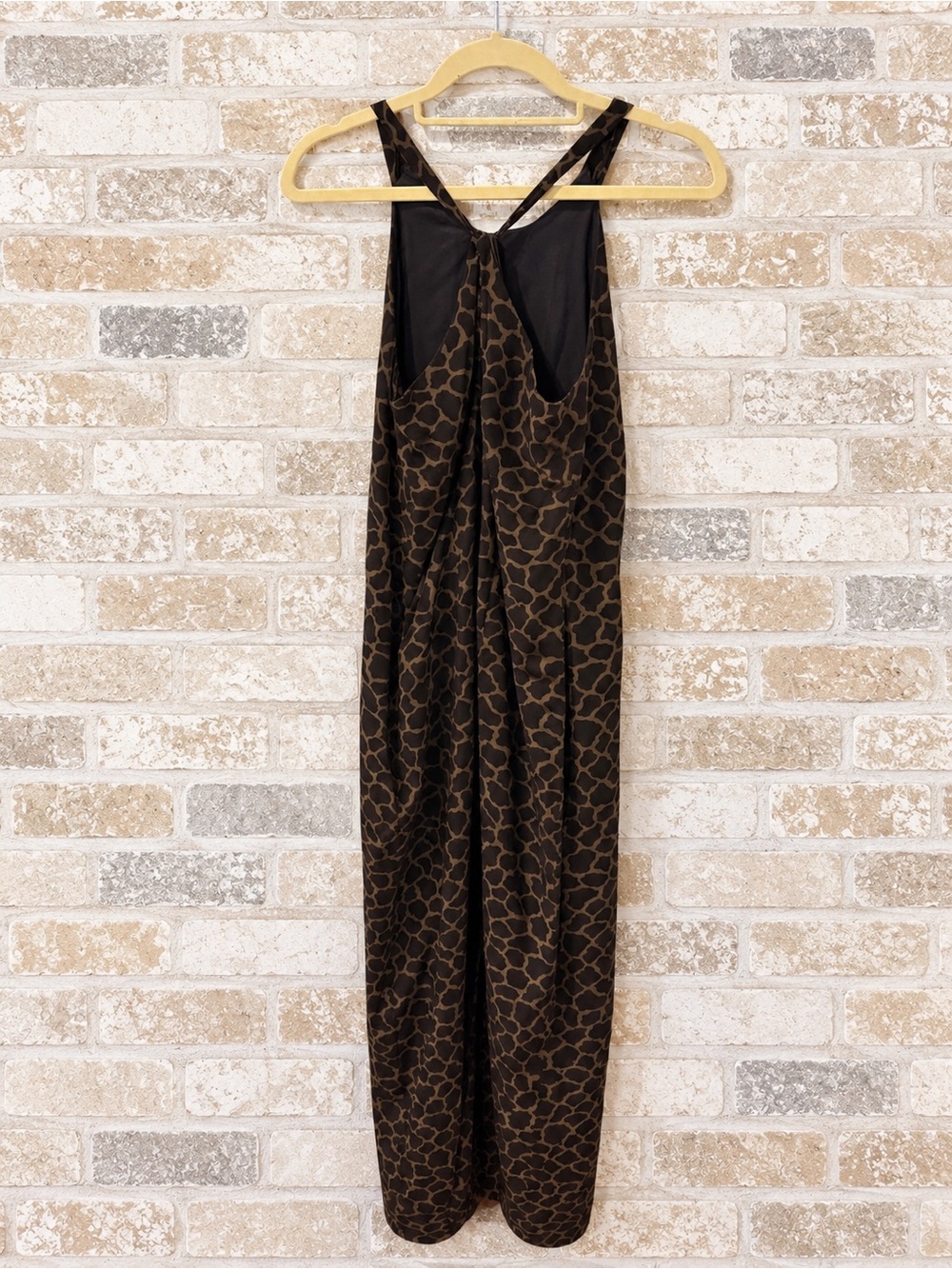 Vintage 100% Silk Giraffe Print Maxi Dress Y2K Whimsigoth Strappy Back Sz 6 Boho - Picture 3 of 4